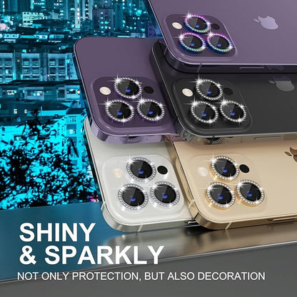 Choiche [3+1 for iPhone 14 Pro/iPhone 14 Pro Max Camera Lens Protector Bling, 9H Tempered Glass Camera Cover Screen Protector Metal Ring Decoration Accessories (Diamond-Colorful)