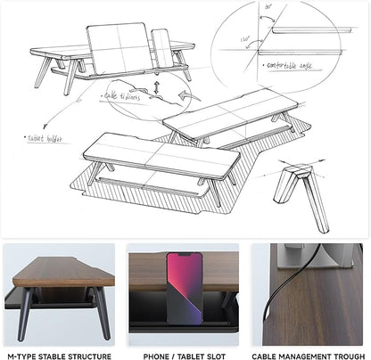 Fenge Monitor Stand, Monitor Stands Riser for Desk, 23.6 Inch Wood Desk Shelf with Storage Organizer and Cable Management for Office Desk Accessories