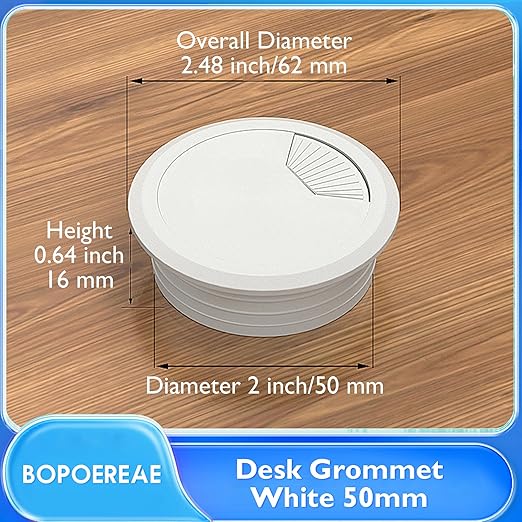Desk Grommet 2" (50 mm), Desk Cord Hole Cover, Cable Grommet ABS Plastic, Desk Hole Grommet for Office and Home Table Cable, Detachable Adjustable Cable Cord Organizer (White 2 Pcs)