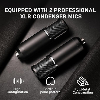 MAONO Podcast Equipment Bundle for 2: Audio Interface Mixer with 2 XLR Condenser Mic Noise Reduction Podcast Streaming MaonoCaster E2 Gen2B