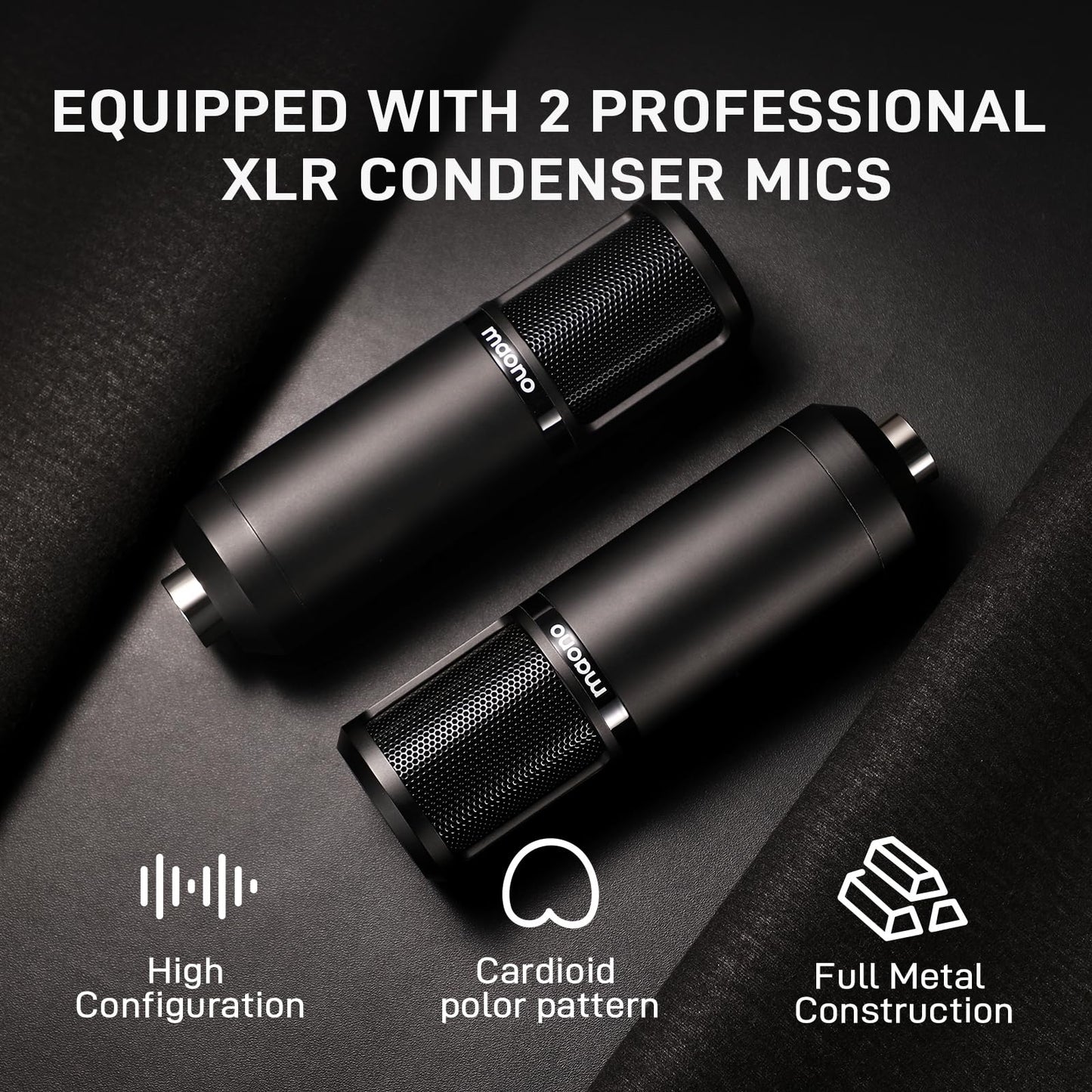 MAONO E2 Gen2B Podcast Equipment Bundle for 2, Dual XLR Condenser Mic Mixer