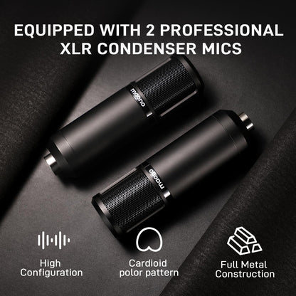 MAONO E2 Gen2B Podcast Equipment Bundle for 2, Dual XLR Condenser Mic Mixer