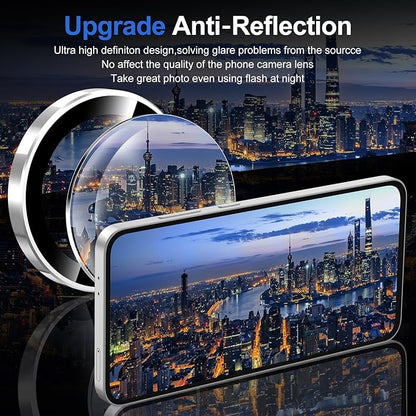 for Samsung Galaxy S24 FE Camera Lens Protector, Individual Metal Ring Tempered Glass Lens Cover, [Strong Adsorption] Scratch Resistant Ultra-Thin HD Clear Lens Cover, 1 Set-Slivery Ring