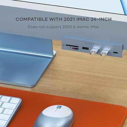 Satechi Clamp Hub USB-C – USB-C Data Port, USB-A 3.0 Data Ports, Micro/SD Card Reader – for Apple Studio Display and 24-inch iMac M1 2021. Not Compatible with 2020 and Earlier iMac Models (Blue)