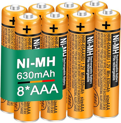 8 Pack HHR-65AAABU NI-MH Rechargeable Batteries 1.2V 630mAh AAA Battery for Panasonic Cordless Telephone Batteries