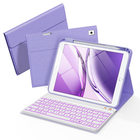 Senyoson Keyboard Case for iPad 9th 8th 7th Generation 10.2" - 7 Colors Backlit Detachable Folio Keyboard Cover with Pencil Holder for iPad Pro 10.5" / iPad Air 3rd Gen (Purple)