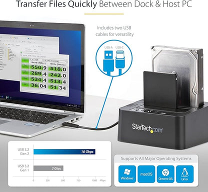StarTech.com Standalone Hard Drive Duplicator, External Dual Bay HDD/SSD Cloner/Copier, USB to SATA III Docking Station