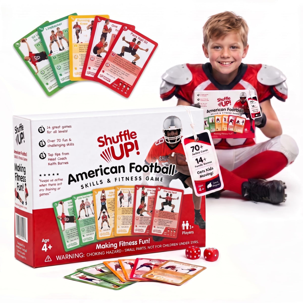 Shuffle Up Football Game - 70+ Fitness Cards, Training Equipment Kids Gift