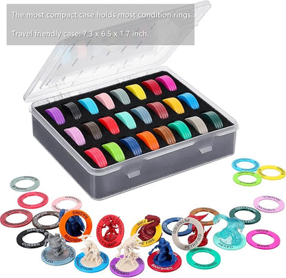 Upgraded ALIZERO DND Miniatures Condition Rings - 96 D&D Status Effect Markers in 24 Frequently Used Conditions - Pathfinder and Dungeons & Dragons Accessories - Premium Storage Box with Foam Padding
