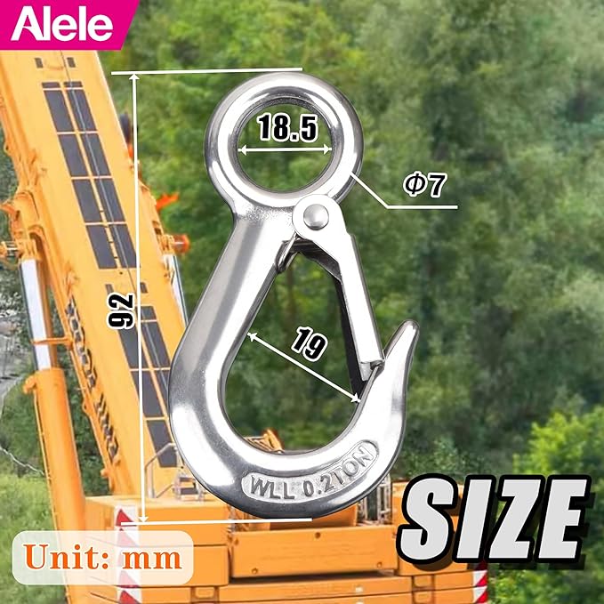 Alele Grab Hooks,Slip Hooks,304 Stainless Steel Lifting Hook Rigging Accessory,440 lbs.Work Load (Grab Hooks 0.2t)