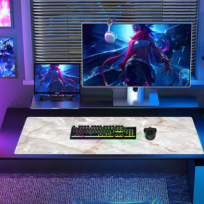 Galdas Large Mouse Pad Marble Pattern XXL XL Large Mouse Pad Mat Long Extended Mousepad Desk Pad Non-Slip Rubber Mice Pads Stitched Edges Thin Pad (31.5x11.8x0.12“)