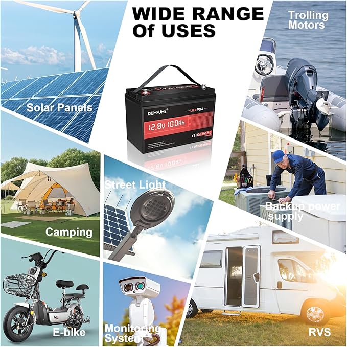 12V 100Ah LiFePO4 Lithium Battery, Built-in 100A BMS Group 31, 6000+ Deep Cycles Rechargeable Battery Ideal For RV, Solar, Off-Grid Systems, Home Energy Storage,Marine