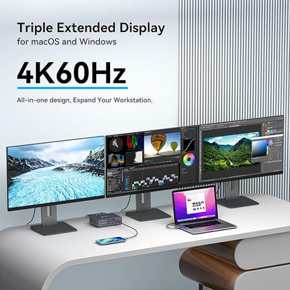 TJCXELE Displaylink Docking Station 4K@60Hz 3 Monitors USB C Dock for MacBook M1 M2 M3 M4,19-in-1 Thunderbolt Dock with 2 HDMI & 2 DisplayPort,PD 100W/USB 3.2 10G USB/Ethernet/Card Readers/Audio