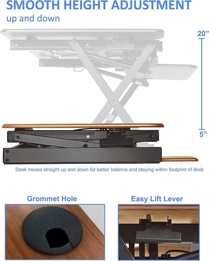 Rocelco 40" Large Height Adjustable Standing Desk BUNDLE - Quick Sit Stand Up Dual Monitor Riser - Gas Spring Assist Computer Workstation - Retractable Keyboard Tray - Teak Wood Grain (R DADRT-40-FS2)