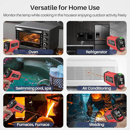 Infrared Thermometer Gun, Gedaye Laser Temperature with IR Pointer 13:1, Meat Temp Gun with Metal Probe, Adjustable Emissivity, -58℉ to 1076℉, Heat Thermometer for Cooking Pizza Oven Grill Fridge BBQ