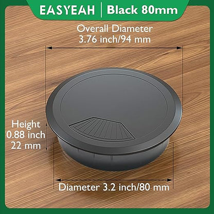 5 Pcs Desk Grommet 3-1/8" / 80 mm, Desk Cord Hole Cover, Cable Grommet ABS Plastic, Desk Hole Grommet for Home & Office Pc, Detachable Adjustable Cable Cord Organizer-Black