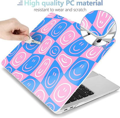 MEEgoodo for MacBook Air 13 inch Case 2021 2020 2019 2018 Released A2337 M1 A2179 A1932 with Touch ID, Plastic Shell & Keyboard Cover Compatible with MacBook Air Case 13.3, Smiling Faces & Checkered