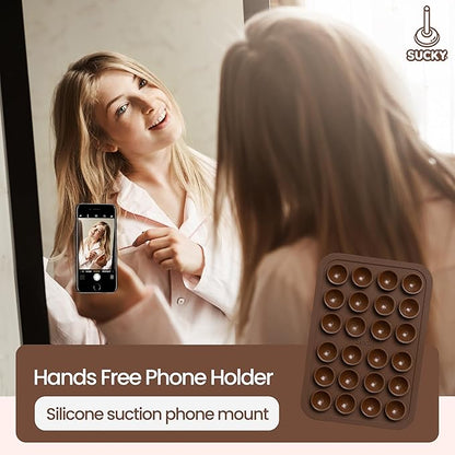 SUCKY Silicone Suction Phone Case Adhesive Mount - Anti-Slip Holder, Hands-Free Fidget Toy, Phone Accessory for iPhone and Android - Sticky Grip for Selfies, Videos, and Tiktok - Mocha Brown