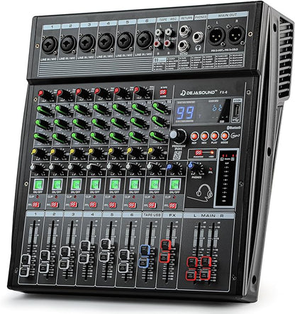 6-Channel Professional Audio Mixer, FX-6usb Mixing Console with XLR Inputs, Bluetooth, 99 DSP Effects, MP3, USB Interface for Podcast, Music, Recording, PC 13.39"x3.54"x12.60"inches
