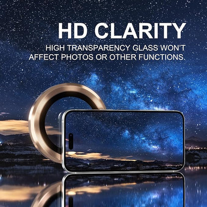 Choiche Compatible for iPhone 16 Pro/iPhone 16 Pro Max Camera Lens Protector, 9H Tempered Glass Camera Cover Screen Protector Metal Ring Decoration Accessories (Gold)