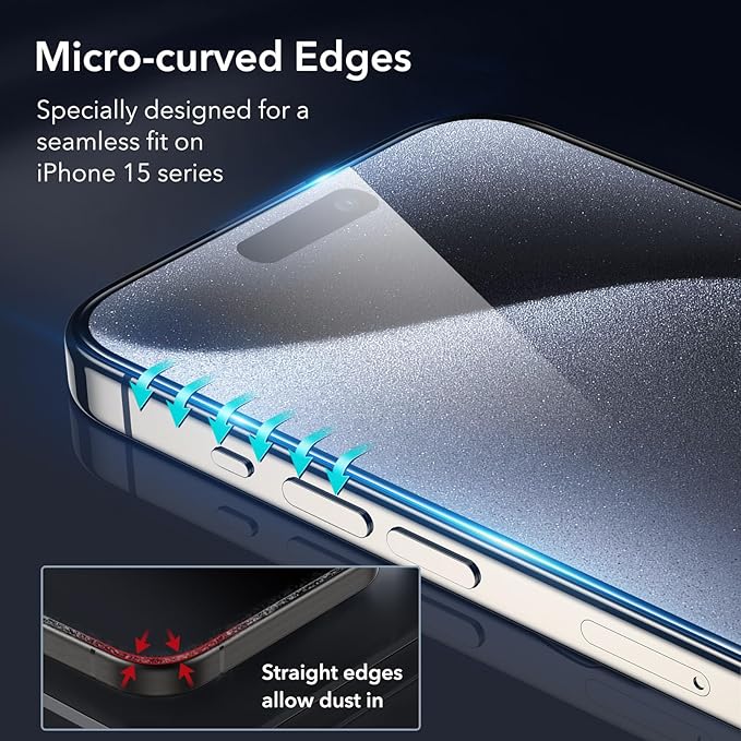 ESR 3 Pack for iPhone 15 Pro Max Screen Protector, [9H Hardness] [Military Grade Shatterproof] Full Coverage Tempered Glass Film with Flawless Fit Tray, HD Clear, Scratch Resistant