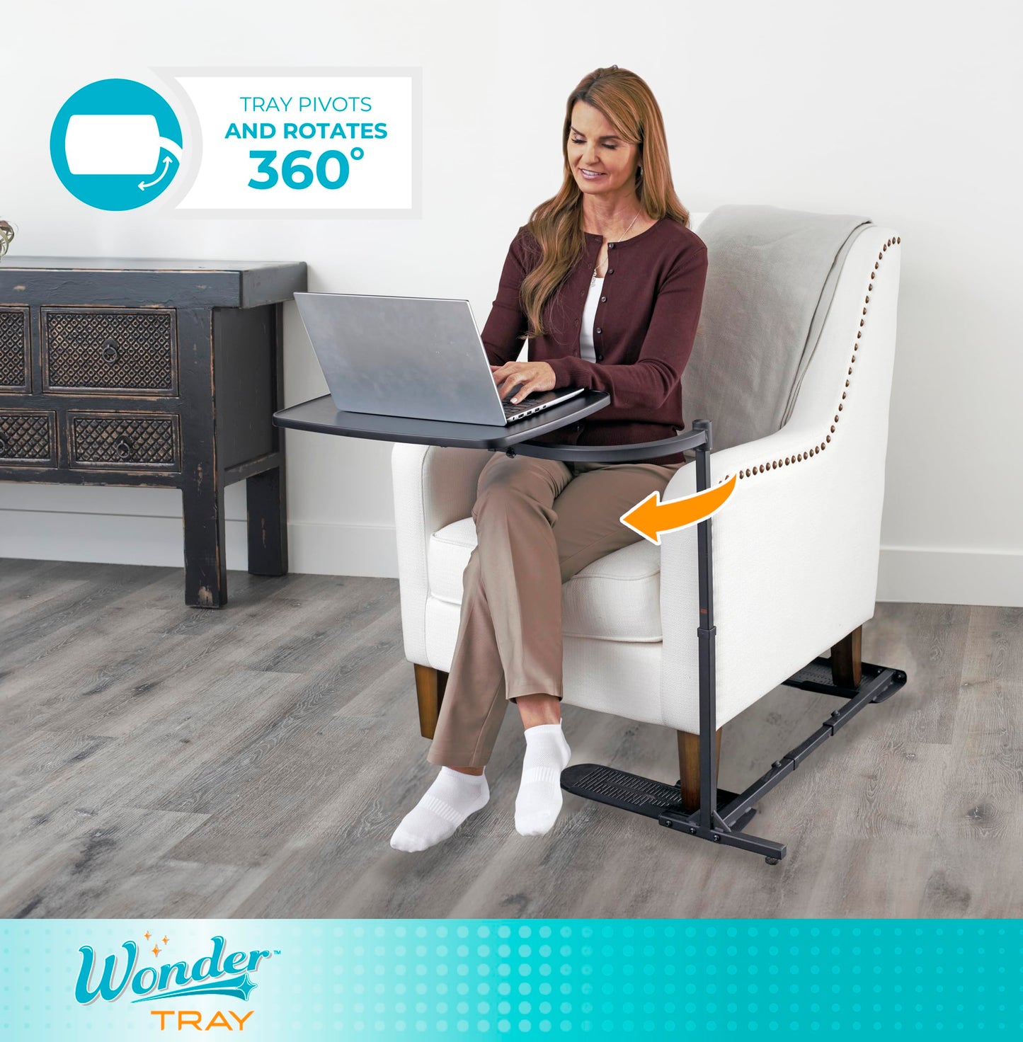Stander Wonder Tray, Adjustable Swivel Table, Large Laptop Stand, Couch Desk, Side Tables & Gaming Bench, TV-Trays for Eating on Couches, Chairs, Recliners, Black