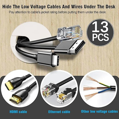 1-3/8" White Desk Grommet with Bi-Metal Hole Saw, JTemgle Plastic Cable Hole Cover Computer Table Cord Wire Organizer Caps, Desktop Cord Management for Home Office TV Stands Tabletops, 13 Pieces
