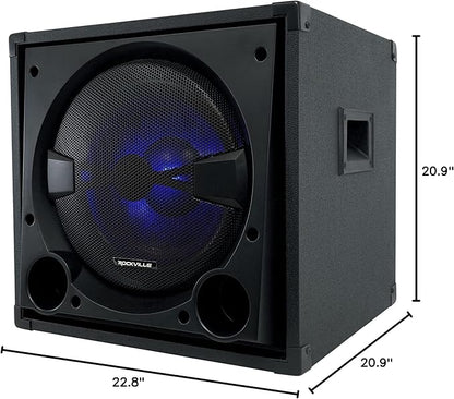 Rockville BASS Blaster 12 800W Powered Home Audio Subwoofer, 12" High-Grade Woofer with Y30 Magnet, Adjustable Crossover, RCA/Speaker Inputs, LED Lighting, for Home Theater & Music