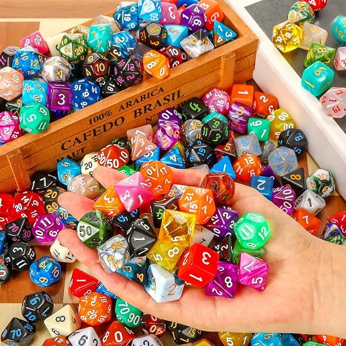 Yilloog 700 Pcs Compatible with DND Dice Sets Bulk Polyhedral Dice with Drawstring Bag Dice Multi Role Playing Table Game D4 D6 D8 D10 D% D12 D20 Compatible with Dungeons and Dragons (Assorted Style)