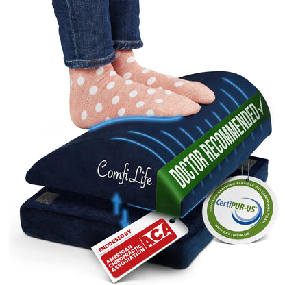 ComfiLife Foot Rest for Under Desk at Work – Adjustable Desk FootRest for Office Chair, Gaming Accessories – Ergonomic Teardrop Design for Back, Hip & Leg Pain Relief – 100% Memory Foam (Navy)