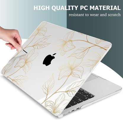 Mektron for 2025 M4 MacBook Air 13.6 Inch A3240 Case Fits 2023 A2681 M2 2024 A3113 M3 Chip with Liquid Retina Display Touch ID, Printed Plastic Hard Shell Cover for MacBook Air 13.6", Gold Flower S718