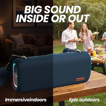 Vibe Pro Outdoor Bluetooth Speaker, 80W Peak Loud Portable Wireless Speaker, Waterproof IPX65, Deep Bass, RGB Lights, Studio Quality Sound Powered by Waves Audio, Party & Pool Ready (Blue)