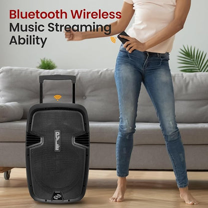 Pyle Wireless Portable PA Speaker, 1000W Bluetooth Loudspeaker, 12” Subwoofer, Dual High-Powered PA System, 2-Way Full Range Audio, Includes Wireless Mic, USB/SD Input, for Outdoor and Event Use