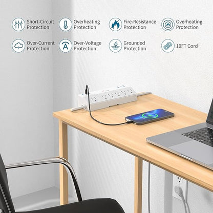 40W Fast Charging Station, Desk Clamp Power Strip, JXGUCAT Removable Desk Clamp Mount Power Strip Surge Protector, 2 USB-C Ports, 6 AC Outlets and 10ft Cord, Fits 1.8" Tabletop Edge
