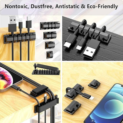 ELII 327 PCS Cable Management Kit 4 Cable Cable Sleeves,65 Cable Clips with 13Cord Holders,25 Roll Cable Organizer Straps,200 Fastening Cable Ties,20 Cable Zip Tie Mounts for Computer (Black)