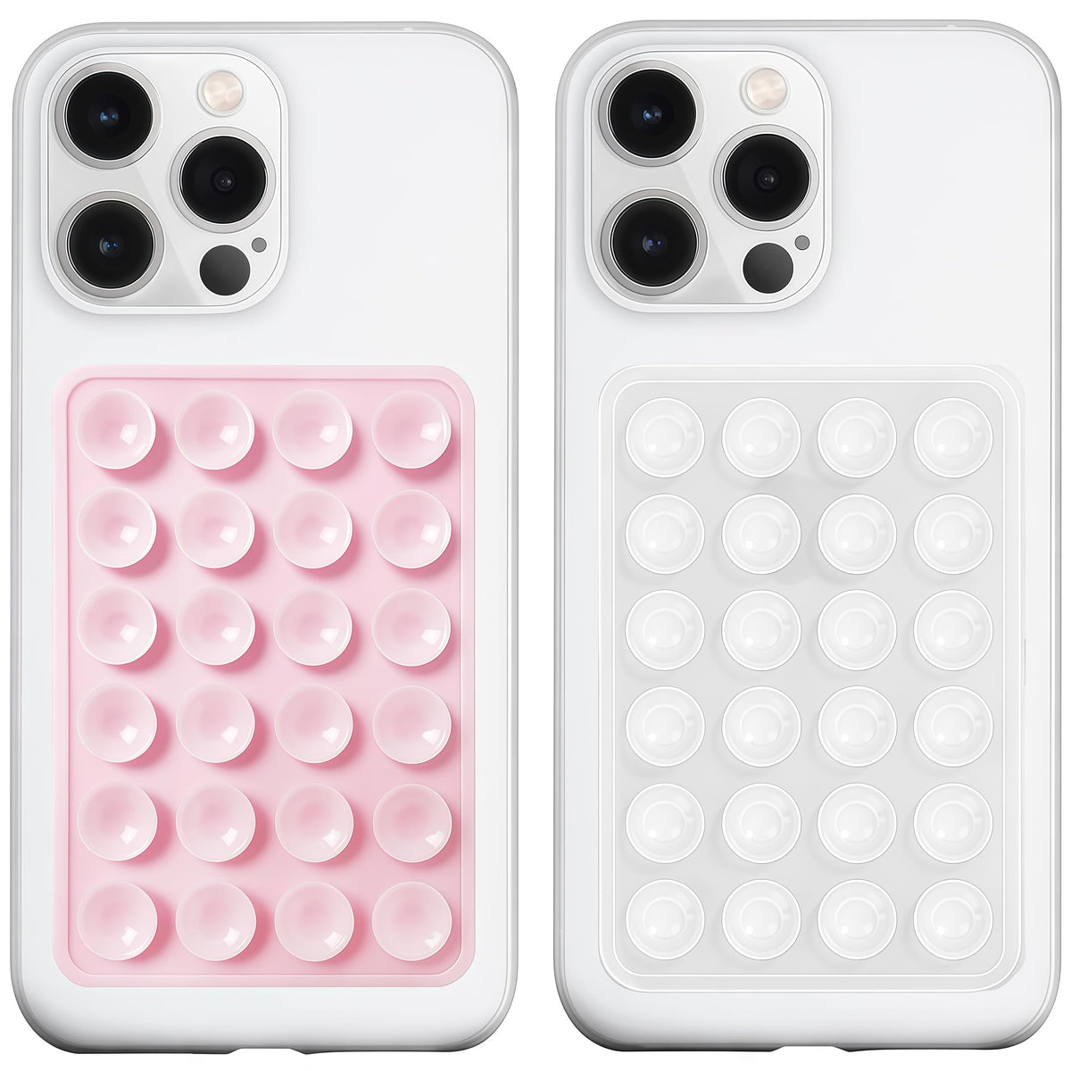 LvShuLiangPin Anteel 2 Pack Silicone Suction Phone Case Mount, Silicon Adhesive Phone Grip for Smartphones, Hands-Free Mirror Shower Phone Holder for Selfies, Tiktok Videos (LightPink&White)