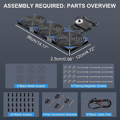 120mmx3 360mm Adjustable Computer PC Vent Fans 3-12V Speed Controller for Chicken Coop Rack Space Window Wall Cabinet Server Mining Rig Exhaust Cooling