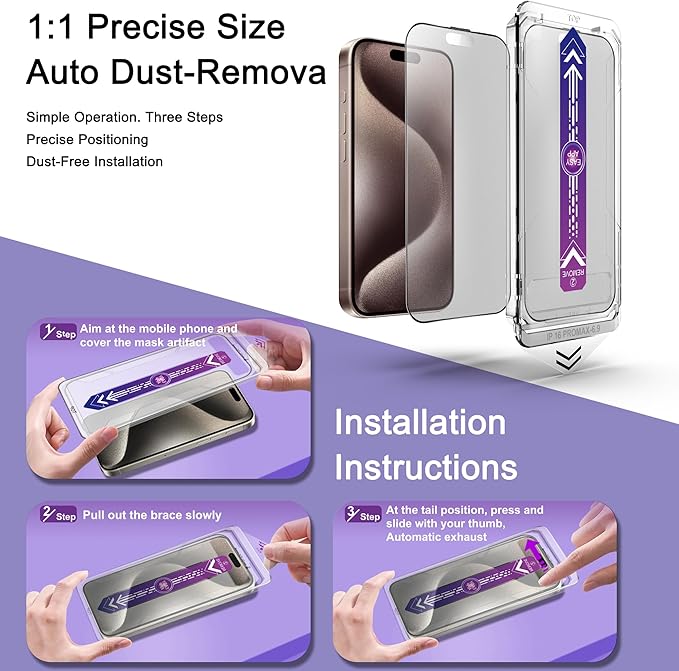 2 Pack Matte Screen Protector for iPhone 16 Pro Max, 9H Tempered Glass, Full Coverage, Anti-Fingerprint, Auto Dust-Elimination, No Bubble, Easy Installation