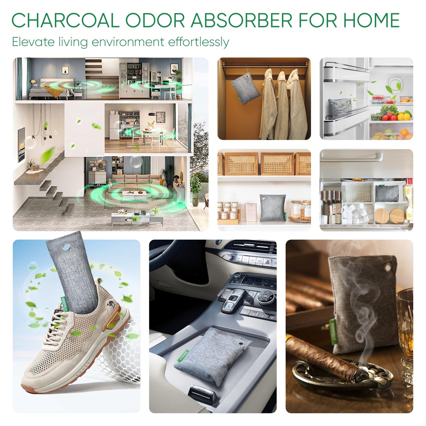 Activated Charcoal Odor Absorber,10P Nature Odor Eliminator for Strong Odor