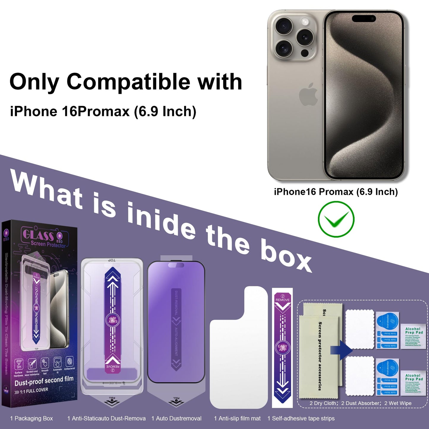 CHRYSHA 2-Pack Anti Blue Light Matte Screen Protector for iPhone 16 Pro Max 6.9-Inch, Auto Dust Removal, No Bubbles, High Definition Clear, Easy Installation