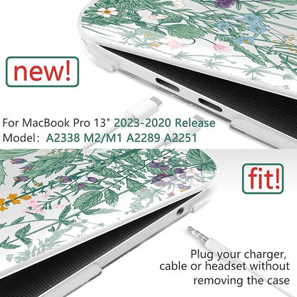 TWOLSKOO Compatible with MacBook Pro 13 inch Case 2023-2016 A2338 M2/M1 A2251 A2289 A2159 A1989 A1706, Plastic Hard Shell Cover & Keyboard Skin & Screen Protector, Botanical Illustration