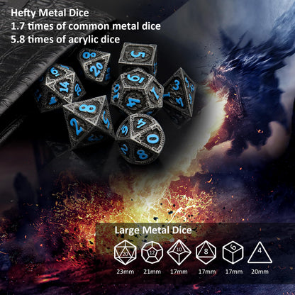 Haxtec Metal DND Dice Set, 7 Pcs Dragon Pattern Polyhedral Dice for RPG