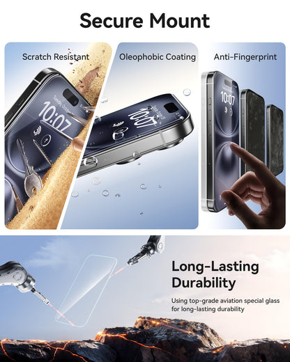 NIMASO for iPhone 16 Plus/15 Plus Screen Protector, 3 Pack Tempered Glass Screen Protector, Automatic Dust Removal, Instant Installation,HD Clear, 9H Hardness Shockproof (6.7 inches)