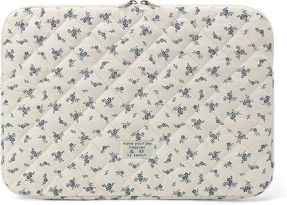 Puffy Laptop Sleeve 13-15.6 Inch Cute Quilted Laptop Protective Case Padded Floral Computer Sleeve for MacBook (A-Light Blue, 15 Inch)