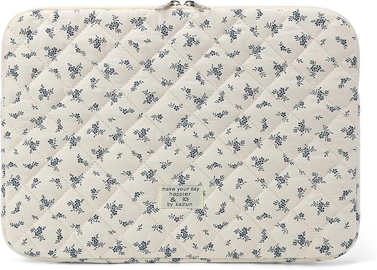 Puffy Laptop Sleeve 13-15.6 Inch Cute Quilted Laptop Protective Case Padded Floral Computer Sleeve for MacBook (A-Light Blue, 13 Inch)
