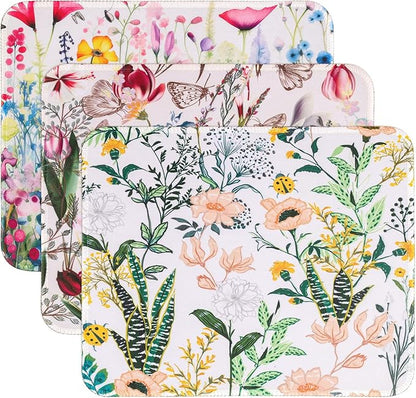 3 Pack Small Mouse pad Beautiful Flowers Plants Mouse Pads for Wireless Mouse Office Computer Mousepad for Desk Mat Laptop with Non-Slip Rubber Base(Flower)