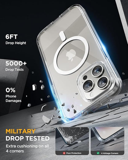 Miracase Magnetic for iPhone 15 Pro Max Case 6.7'' [Compatible with Magsafe] Full-Body Drop Proof Bumper Phone Case for iPhone 15 Pro Max with Built-in 9H Tempered Glass Screen Protector,Clear