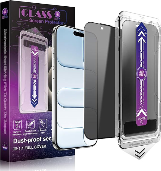 CHRYSHA 2-Pack Privacy Screen Protector for iPhone Air 6.5-Inch, Auto Dust Removal, No Bubbles,Anti-Spy Tempered Glass Film, Easy Installation