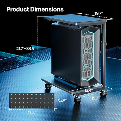 ARES WING Height Adjustable Computer Tower Stand, 2-Tier PC Tower Stand for Most PC, CPU Holder Cart with Locking Wheels for Gaming Home Office, 21.7"-33.5" Height