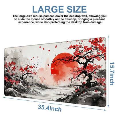 NITAHHHY Large Mouse Pad Ink Painting Gaming Desk Pad Computer Keyboard Non-Slip Waterproof Mouse Mat with Rubber Base and Stitched Edges Entertainment Office Writing Desk Mat 35.4 x 15.7 Inches